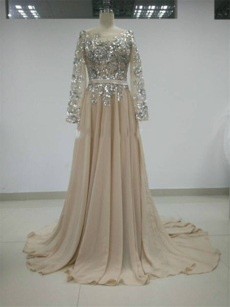 Beading Prom Dresses,Long Sleeve Prom Dress,Evening Dress