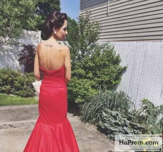 Red Mermaid Sweep Train Prom Dresses Evening Dresses