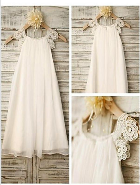 Princess Chiffon Lace Sleeveless Floor Length Flower Girl Dresses