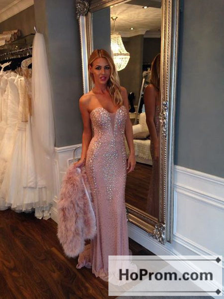 Sweetheart Pink Long Beading Prom Dresses Homecoming Dresses