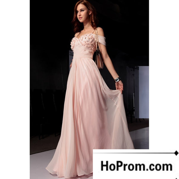 Off Shoulder A-Line Pink Prom Dress Evening Dresses