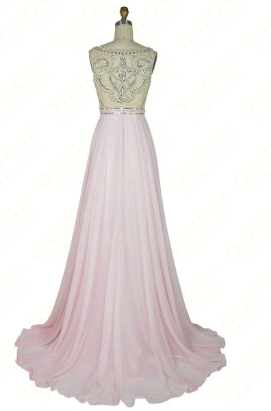 Pink Prom Dresses,Backless Prom Dress,A-Line Evening Dress