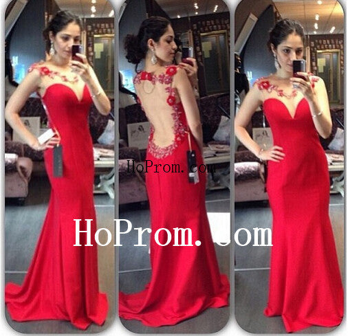 Floor Length Prom Dresses,Red Backless Prom Dress,Evening Dress