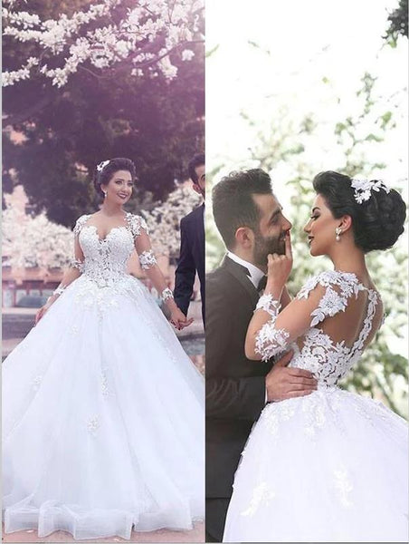 Tulle Long Sleeves Sweetheart Wedding Dresses Court Train Ball Gown