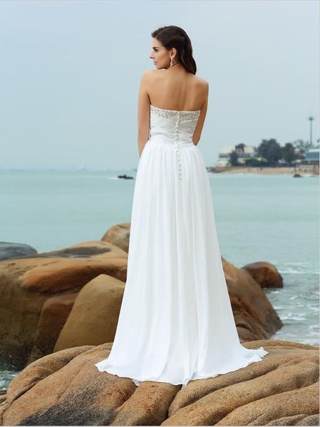 Princess Chiffon pleats Beading Strapless Wedding Dresses