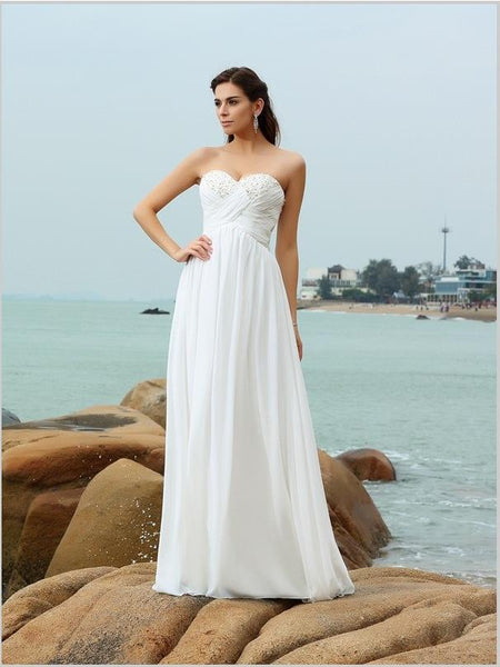 Princess Chiffon pleats Beading Strapless Wedding Dresses