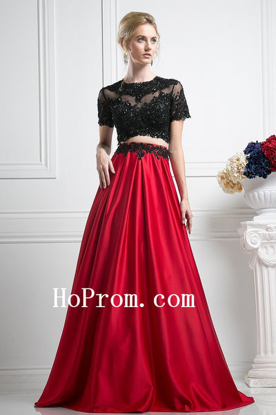 Black Short Sleeve Prom Dresses,Red Satin Prom Dress,Evening Dress